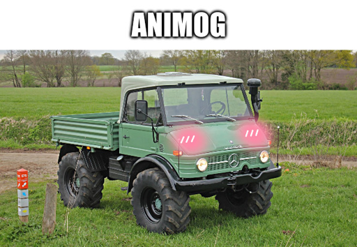 Ein Mercedes Unimog mit Anime-artigem Blush-Effekt