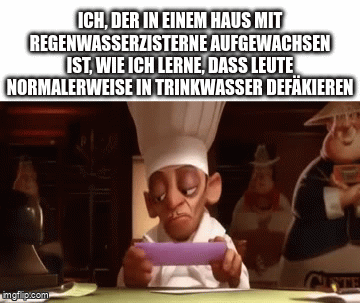 "Ich, der in einem Haus mit Regenwasserzisterne aufgewachsen ist, wie ich lerne, dass Leute normalerweise in Trinkwasser defäkieren"