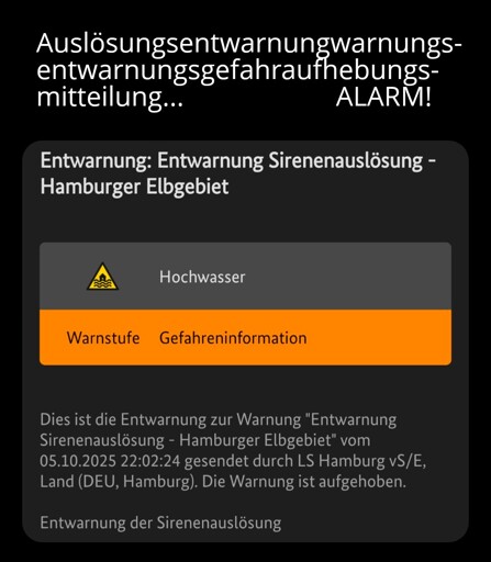 NINA-Warnmeldung zur Entwarnung einer Entwarnung einer Warnung